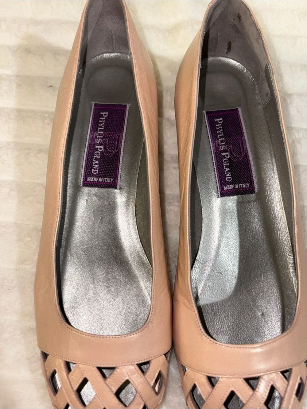 Vintage Phyllis Poland Blush Pink Pointed Toe Flats with Lattice Detail 8.5
